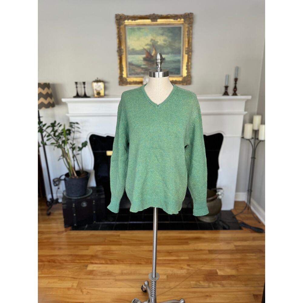 Vintage 60s 70s Jantzen v-neck sweater, green Tumblespun, Size M - Picture 3 of 6